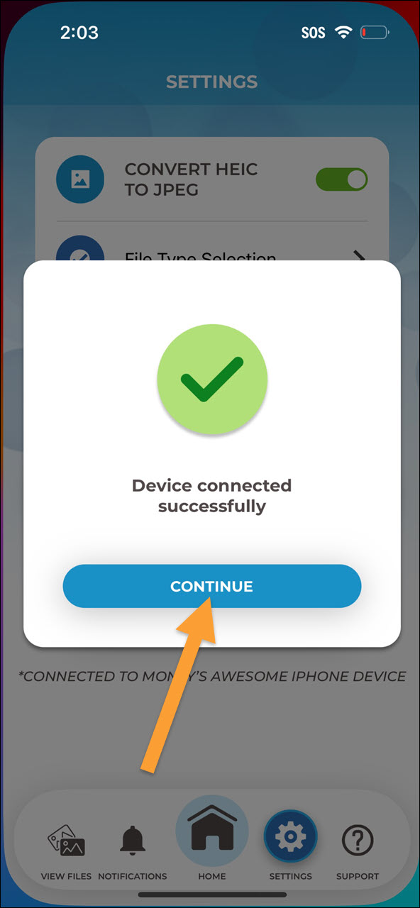 iOS Connected Successfully